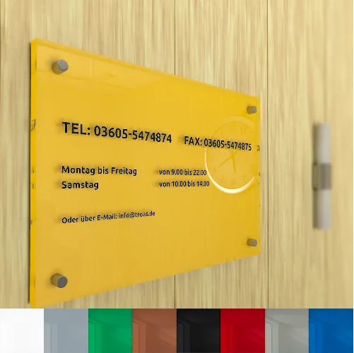 Werbeschild und Praxisschild aus Glas: Lackiert