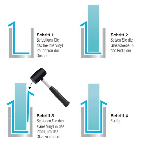 Produktbild: U-Profil mit Vinyleinsatz für Trockenverglasung, 8 mm, 2,49m, Hochglanzeloxiert
