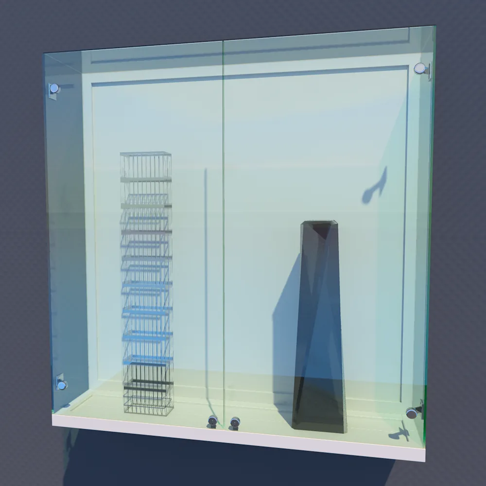 Wandvitrine ganz aus klarem ESG-Glas