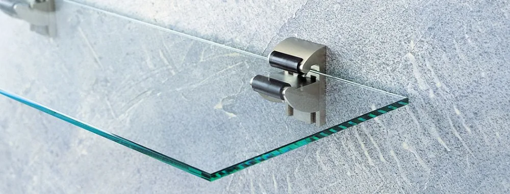Glasablage mit Halter aus Edelstahl