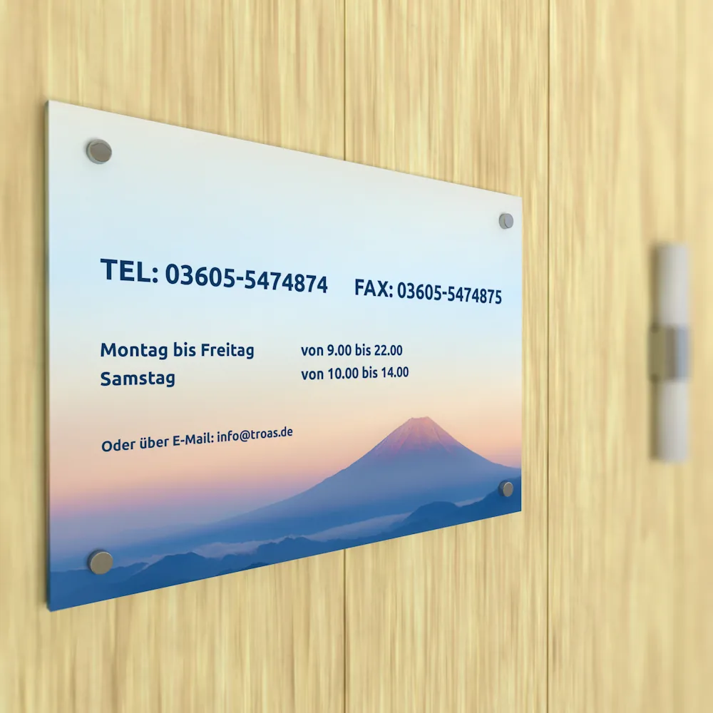 Werbeschild und Praxisschild aus Glas: Motivglas